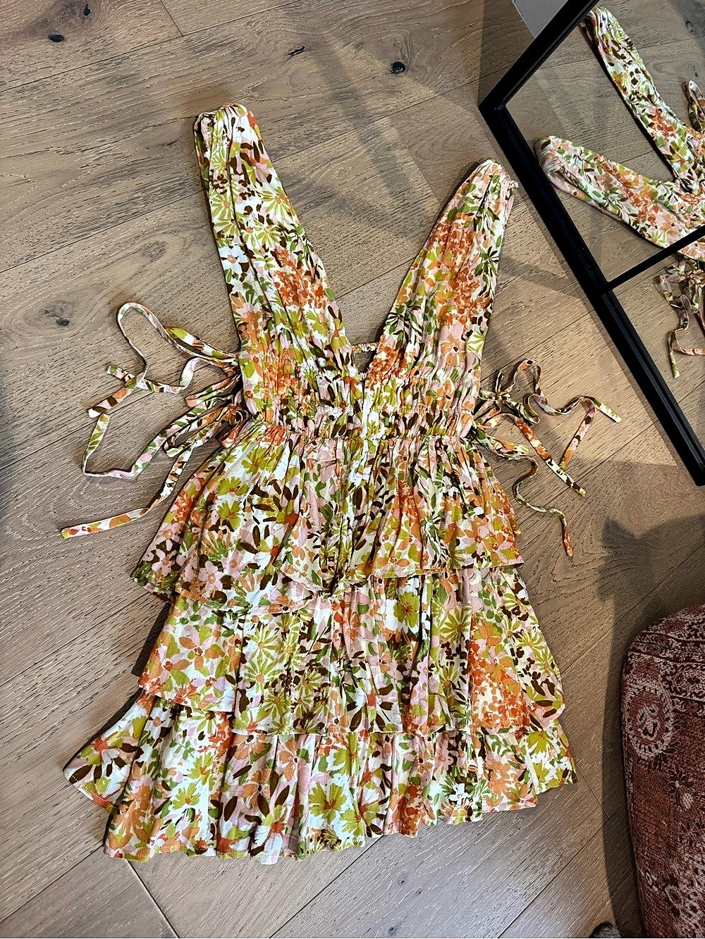 VICI Floral Tiered Side Tie Mini Dress- Size Medium | Boho Festival Vacation